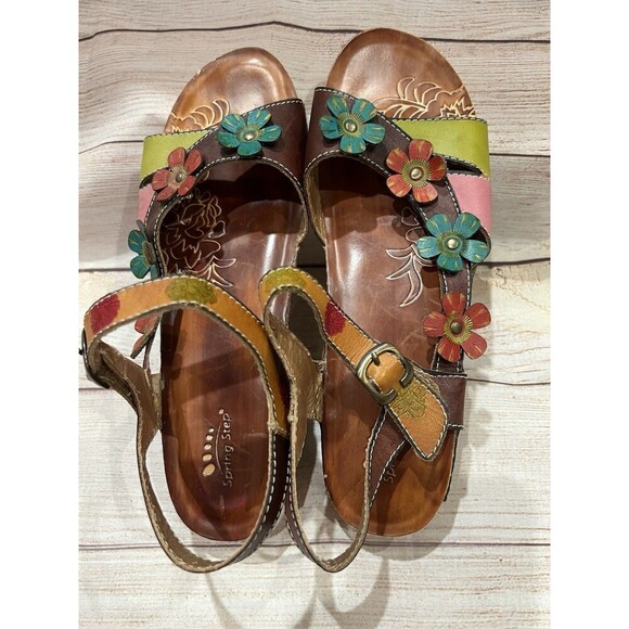 Spring Step Belladonna Colorful Leather Flower Wedge Sandals EU41 Fits US9.5/10 - Picture 11 of 12